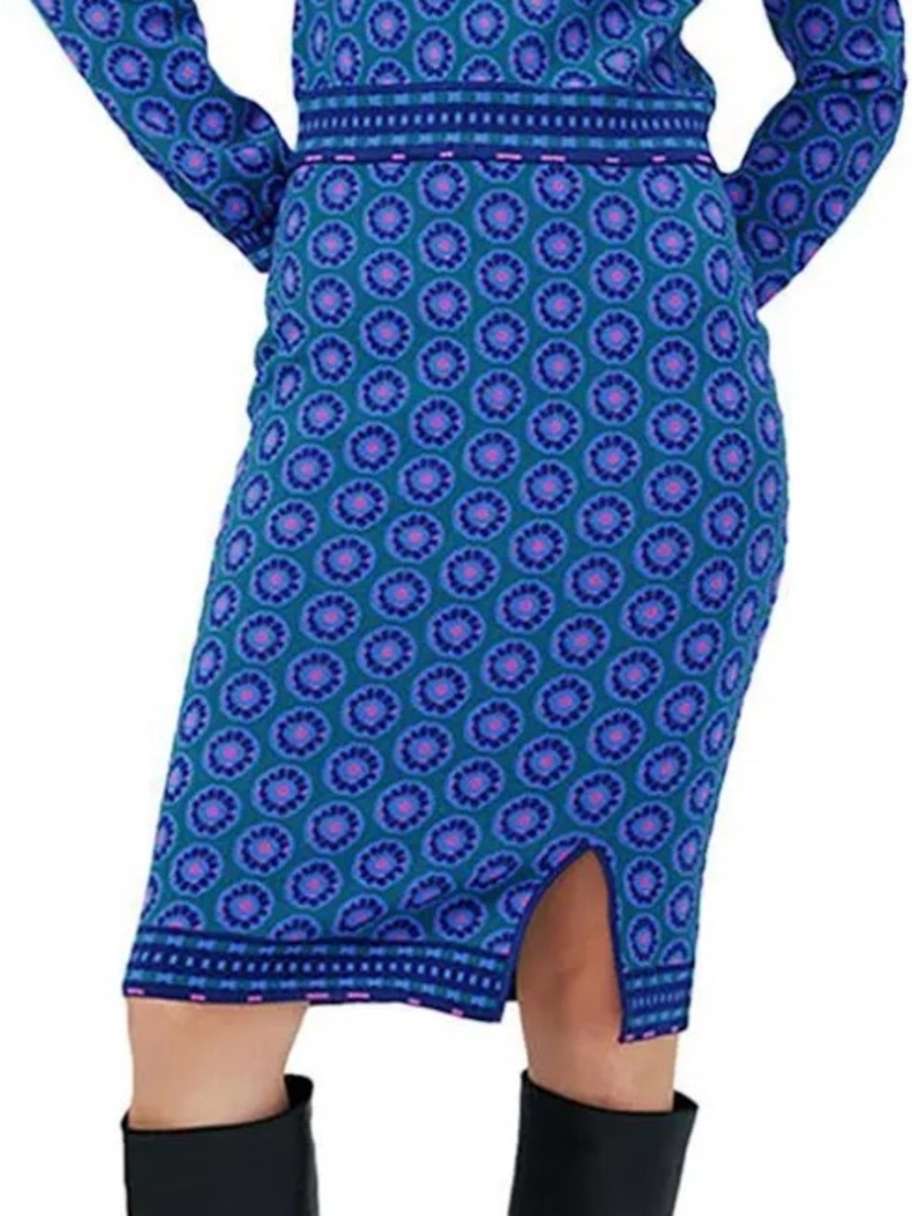 Diane Von Furstenberg Blue Purple Printed Knee-Length Pencil Skirt, Size Large